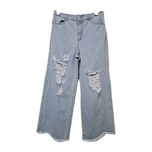 Le Lis Collection Wide Leg Jeans Womens Med Light Wash Distressed Frayed Hem NWT